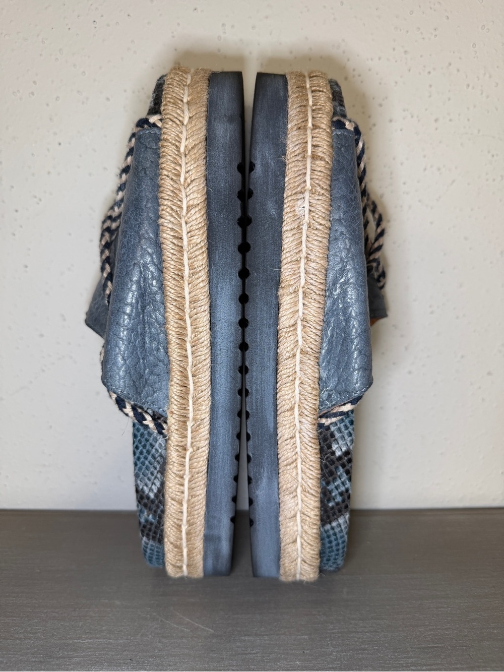 Free People Blue Leather Snakeskin Espadrille Platform Sandals Size 9 Spain - Picture 7 of 11